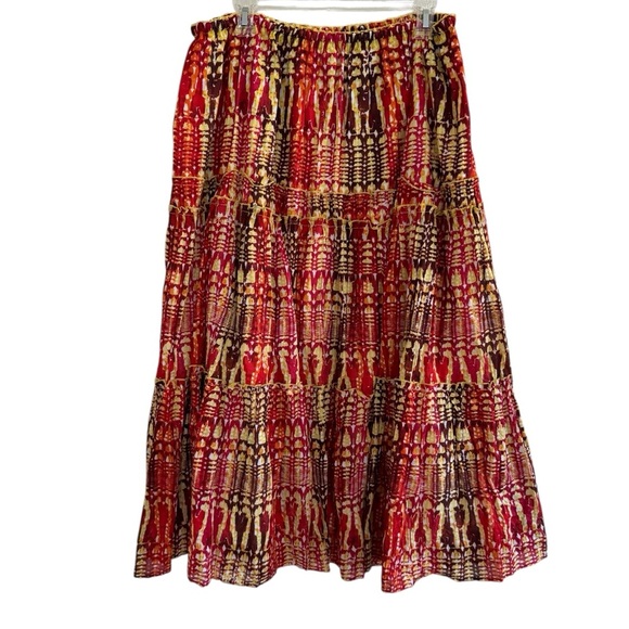 Vintage Jones New York Maxi Skirt Boho Full Lined Red Orange Yellow Geometric L - Picture 2 of 5